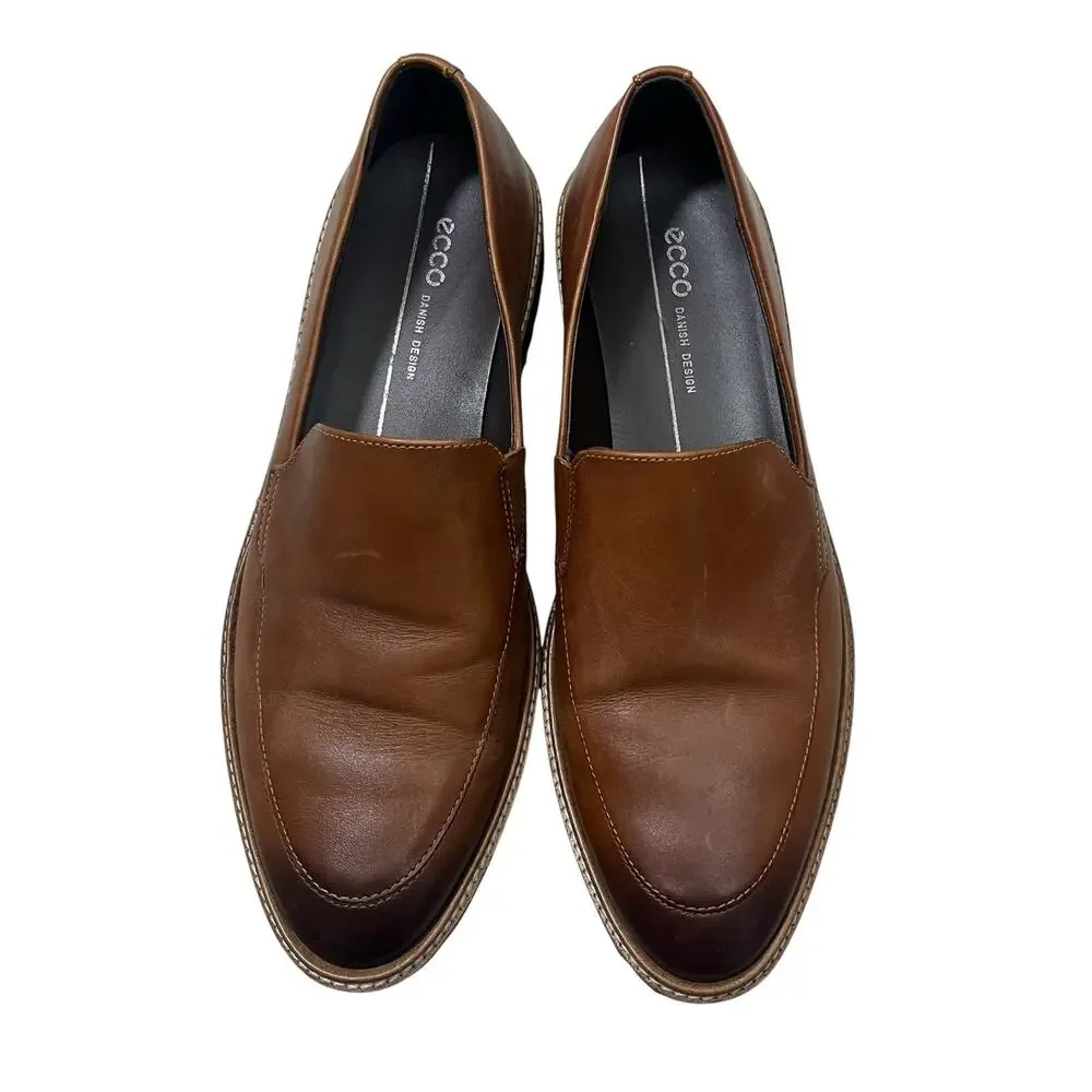 ECCO Women's Incise Tailored Brown Leather Loafers 8 8.5 US 39 Career Slip On - Picture 1 of 8